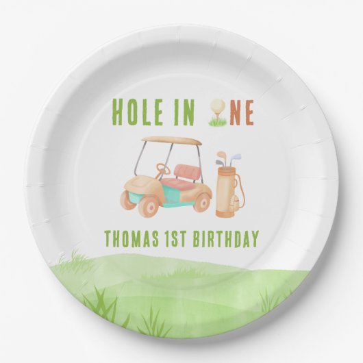 Hole In One First Birthday Party Pappteller (Vorderseite)