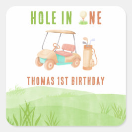 Hole In One First Birthday Party Quadratischer Aufkleber