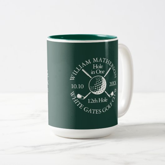 Hole in One Golf Ball And Clubs Custom Emerald Zweifarbige Tasse (VorderseiteRechts)
