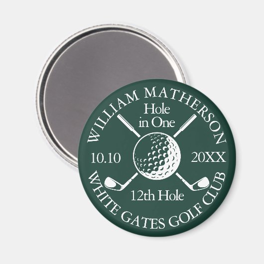 Hole in One Golf Ball And Clubs Emerald Green Magnet (Vorderseite/Rückseite)