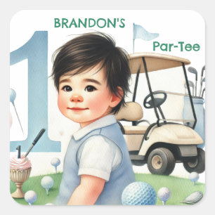 Hole in One Golf Boy 1. Par-tee Geburtstag Quadratischer Aufkleber