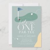 Hole in One Golf Fairway Par-Tee Boy 1st Birthday Einladung (Vorderseite)
