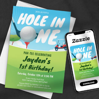 Hole-in-One Golf Geburtstag Par-T-Shirt Time Blue  Einladung