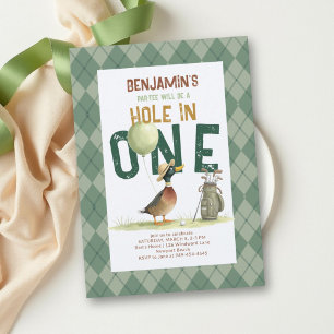 Hole in One Golf Glücklicher Enten Argyle Junge 1. Einladung