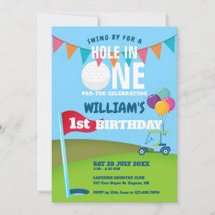 Hole In One Golf Partee 1. Geburtstagsfeier Einladung