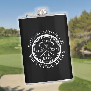 Hole in One Golf Personalisiert Schwarz und Weiß Flachmann