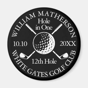 Hole-in-One-Golfball und -Schläger Schwarz und Wei Magnet