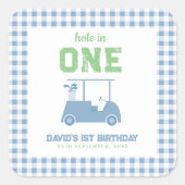 Hole in One Par Tee Boy 1st Birthday Quadratischer Aufkleber (Vorderseite)