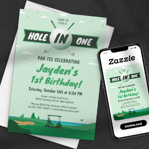 Hole-in-One Par tee Golf Geburtstagsparty Green Einladung