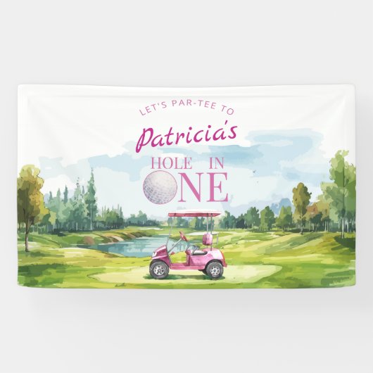 Hole In One Pink Golf 1. Geburtstag Banner (Horizontal)