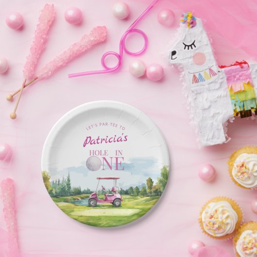 Hole In One Pink Golf 1. Geburtstag Pappteller (Party)
