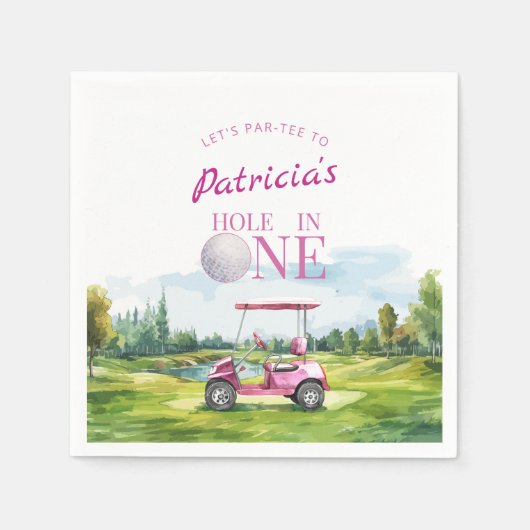 Hole In One Pink Golf 1. Geburtstag  Serviette (Vorderseite)