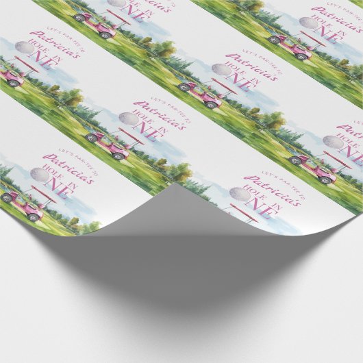 Hole In One Pink Golf 1st Birthday Geschenkpapier (Ecke)