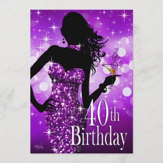 Holen Sie den Geburtstag lila | Bling Schein-40. Einladung