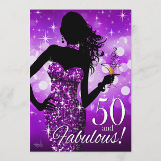Holen Sie den Geburtstag lila | Bling Schein-50. Einladung