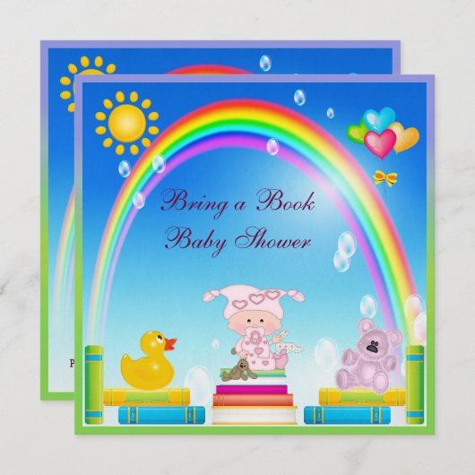 Holen Sie eine Buch-Baby-u. Regenbogen-Babyparty Einladung (Vorne/Hinten)