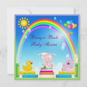 Holen Sie eine Buch-Baby-u. Regenbogen-Babyparty Einladung (Vorderseite)