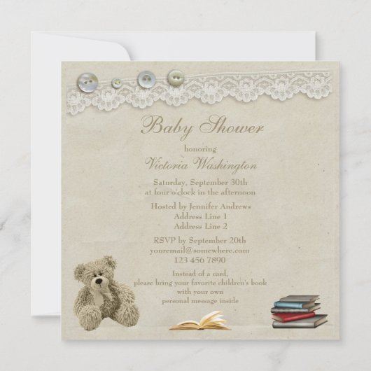 Holen Sie einem BuchTeddy Vintage Einladung (Rückseite)