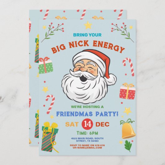 Holen Sie Ihr großes Nick Energie Friendmas Weihna Einladung (Vorne/Hinten)