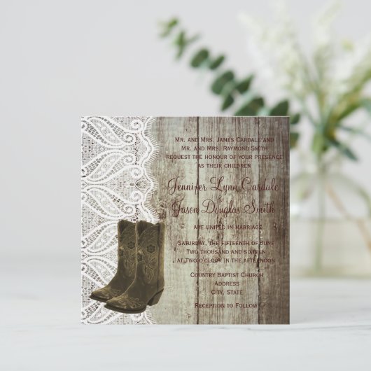 Holen Sie Ihre Stiefel, die Einladungen Wedding (Stehend Vorderseite)