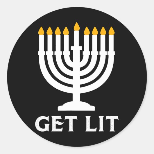 Holen Sie Lit Hanukkah Menorah Runder Aufkleber (Vorderseite)