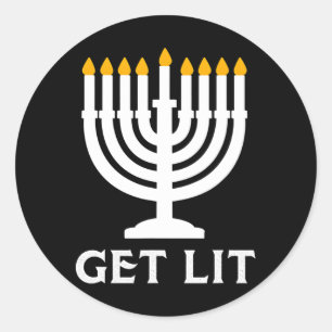 Holen Sie Lit Hanukkah Menorah Runder Aufkleber