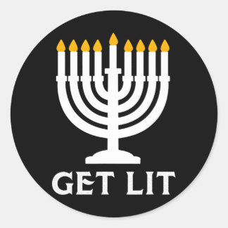 Holen Sie Lit Hanukkah Menorah Runder Aufkleber