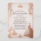 Holen Sie Pastel Schriftart Dusty Glam Rose Gold Q Folieneinladung (Vorderseite)