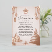 Holen Sie Pastel Schriftart Dusty Glam Rose Gold Q Folieneinladung (Stehend vorne)