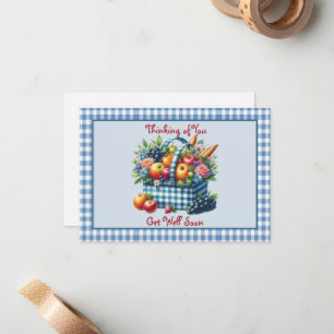 Holen Sie sich bald Früchte Basket Blue Gingham Mitteilungskarte