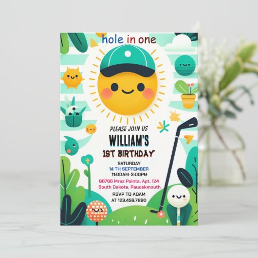 Holen Sie sich ein niedliches Golfloch in einem er Einladung (Stehend Vorderseite)
