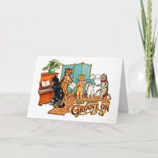Holen Sie sich Ihren Groove mit Vintage-Musikkatze Karte