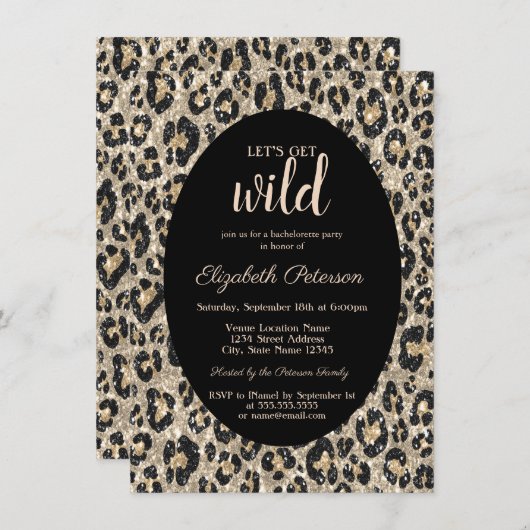 Holen wir uns Wild Glitzer Leopard Print Bachelore Einladung (Vorne/Hinten)