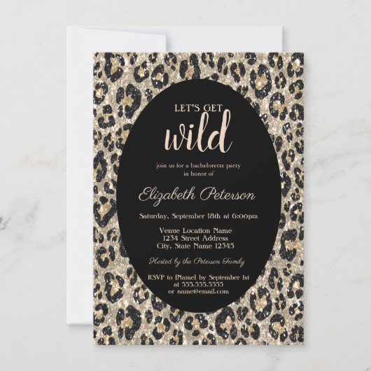Holen wir uns Wild Glitzer Leopard Print Bachelore Einladung (Vorderseite)