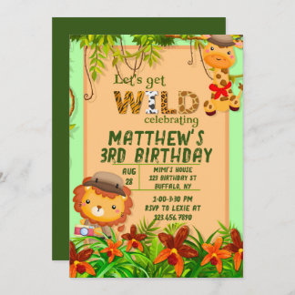 Holen wir uns Wild Safari Animal Birthday Party Einladung