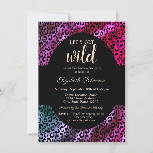 Holen wir Wild Gold Leopard Print Lila Einladung (Vorderseite)