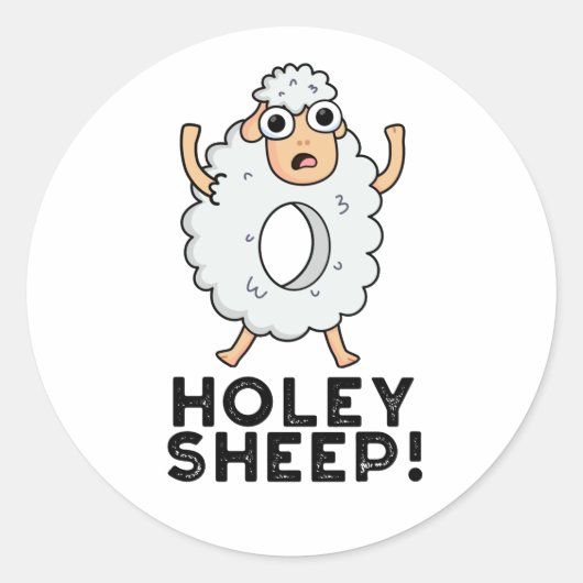Holey Sheep Funny Animal Puff Runder Aufkleber (Vorderseite)