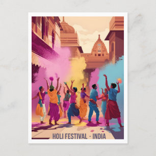 Holi-Festival in Indien Vintage Postkarte