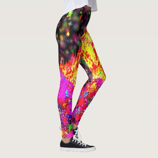 Holi-Feuer mit Farbe und Glitzern Leggings (Rechts)