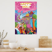Holi Hai Painted Elephant in Crowd Poster (Küche)