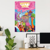 Holi Hai Painted Elephant in Crowd Poster (Heimbüro)