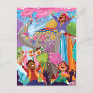 Holi Hai Painted Elephant in Crowd Postkarte