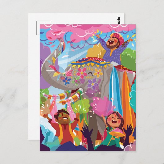 Holi Hai Painted Elephant in Crowd Postkarte (Vorne/Hinten)