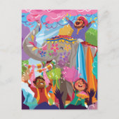 Holi Hai Painted Elephant in Crowd Postkarte (Vorderseite)