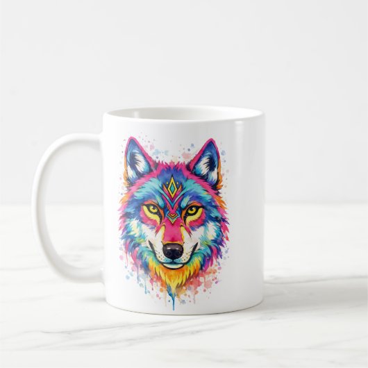 Holi Wolf Aquarell Tasse - Blau (Links)