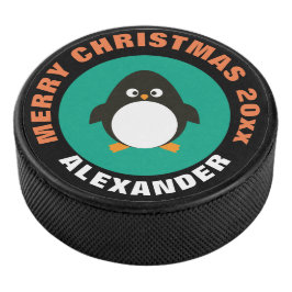 Holicay Ice Hockey Puck / Christmas Penguin Design
