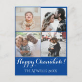 Holiday 4 Photos Happy Chanukah Family Blue Feiertagspostkarte (Vorderseite)