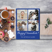Holiday 4 Photos Happy Chanukah Family Blue Feiertagspostkarte