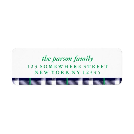 Holiday Address Label Navy Kariert (Vorne)