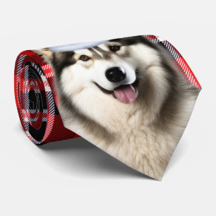 Holiday Alaskan Malamute Red White Kariert Weihnac Krawatte